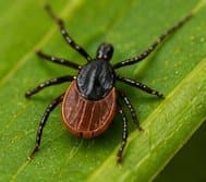Tick on a leaf near a wooded South Jersey property edge